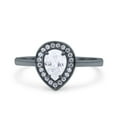 thumbnail image 1 of Black Tone, Simulated Cubic Zirconia Size-7 Teardrop Pear Art Deco Wedding Bridal Engagement Ring 925 Sterling Silver, 1 of 7