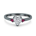 thumbnail image 1 of Black Tone, Simulated Cubic Zirconia Size-8 Art Deco Heart Three Stone Wedding Bridal Ring Round Ruby CZ 925 Sterling Silver, 1 of 7