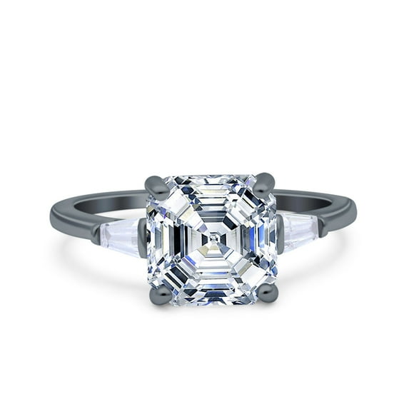 Black Tone, Simulated Cubic Zirconia Size-8 Asscher Cut Art Deco Wedding Engagement Ring Bridal Buttere 925 Sterling Silver