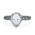 thumbnail image 1 of Black Tone, Simulated Cubic Zirconia Size-9 Halo Pear Shape Wedding Engagement Ring 925 Sterling Silver, 1 of 7