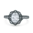 thumbnail image 1 of Black Tone, Simulated Cubic Zirconia Size-9 Oval Art Deco Wedding Engagement Bridal Ring Accent Vintage Round 925 Sterling Silver, 1 of 7