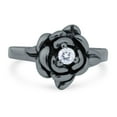 thumbnail image 1 of Black Tone, Simulated Cubic Zirconia Size-9 Rose Flower Ring Round Shape 925 Sterling Silver, 1 of 7