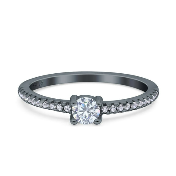 Black Tone, Simulated Cubic Zirconia Size-9 Simple Wedding Ring Band 925 Sterling Silver