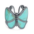 thumbnail image 1 of Black Tone, Turquoise CZ Size-6 Butterfly Ring Oxidized 925 Sterling Silver, 1 of 7