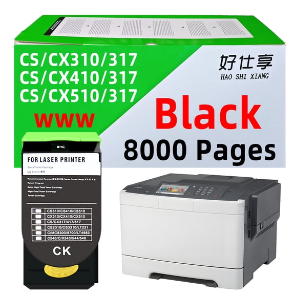 Black Toner-8000Pages For CS310 CS410 CS510 CX310 CX410 CX510 70C1HK0 71B1HK0 Toner Cartridge Compatible with Lexmark CS317 CS317dn CS417 CS417dn CS517 CX317 CX317dn CX417de CX517de Printer
