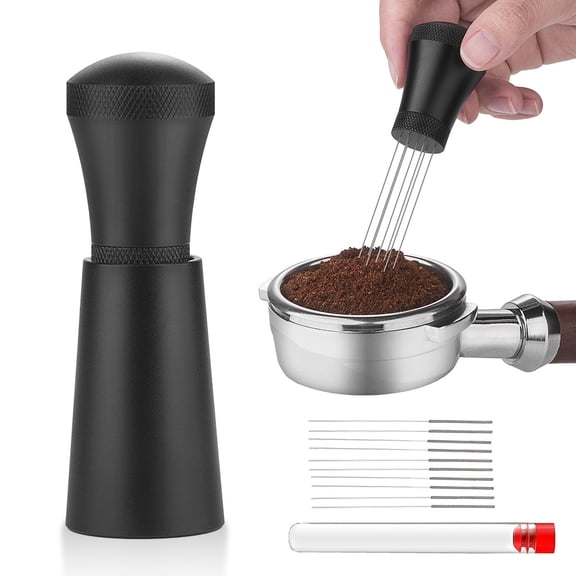 Black Tool Espresso Distribution Tools,Installed with 10 Extra needles for Espresso Stirrer Replacement