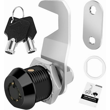 Black Toolbox Lock with Keys, Cabinet Locks Keyed Alike, Hook Cam, Tubular Cam Lock, Tool Box Lock with Manual, Zinc Alloy (5/8 Inch 2 Pack-Black)
