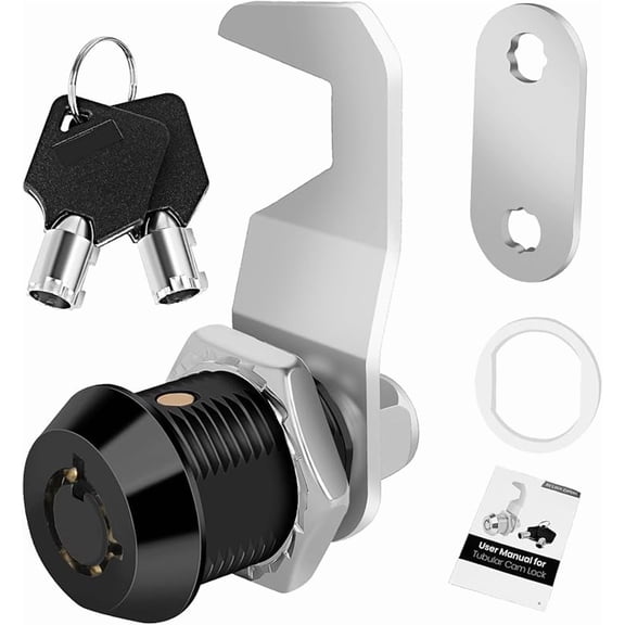 Black Toolbox Lock with Keys, Cabinet Locks Keyed Alike, Hook Cam, Tubular Cam Lock, Tool Box Lock with Manual, Zinc Alloy (5/8 Inch 2 Pack-Black)