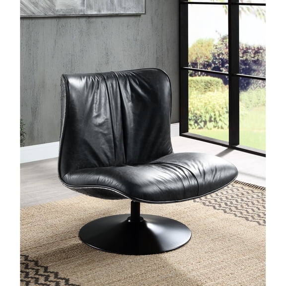 Black Top Grain Leather - Long - lasting Stability - Home Office / Guarantees Comfort