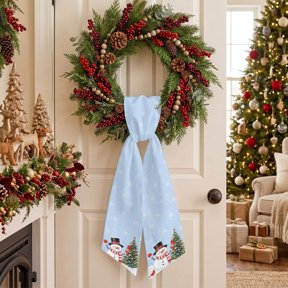Black Top Hat Snowman Wreath Sash for Front Door, Winter Christmas Tree Snowflakes Red Bird Sash for Wreath, Home Decor Wall Window Porch Decoration Indoor Outdoor 4.5'' x 56''