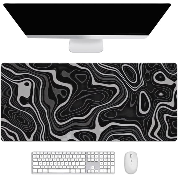 Black Topographic Desk Mat, Desk Accessory, Cute Workspace, Trendy Workspace, Trendy, 35.4x15.7in Large Gaming Mouse Pad, Cute Desk Topper, Pretty Desk Pad