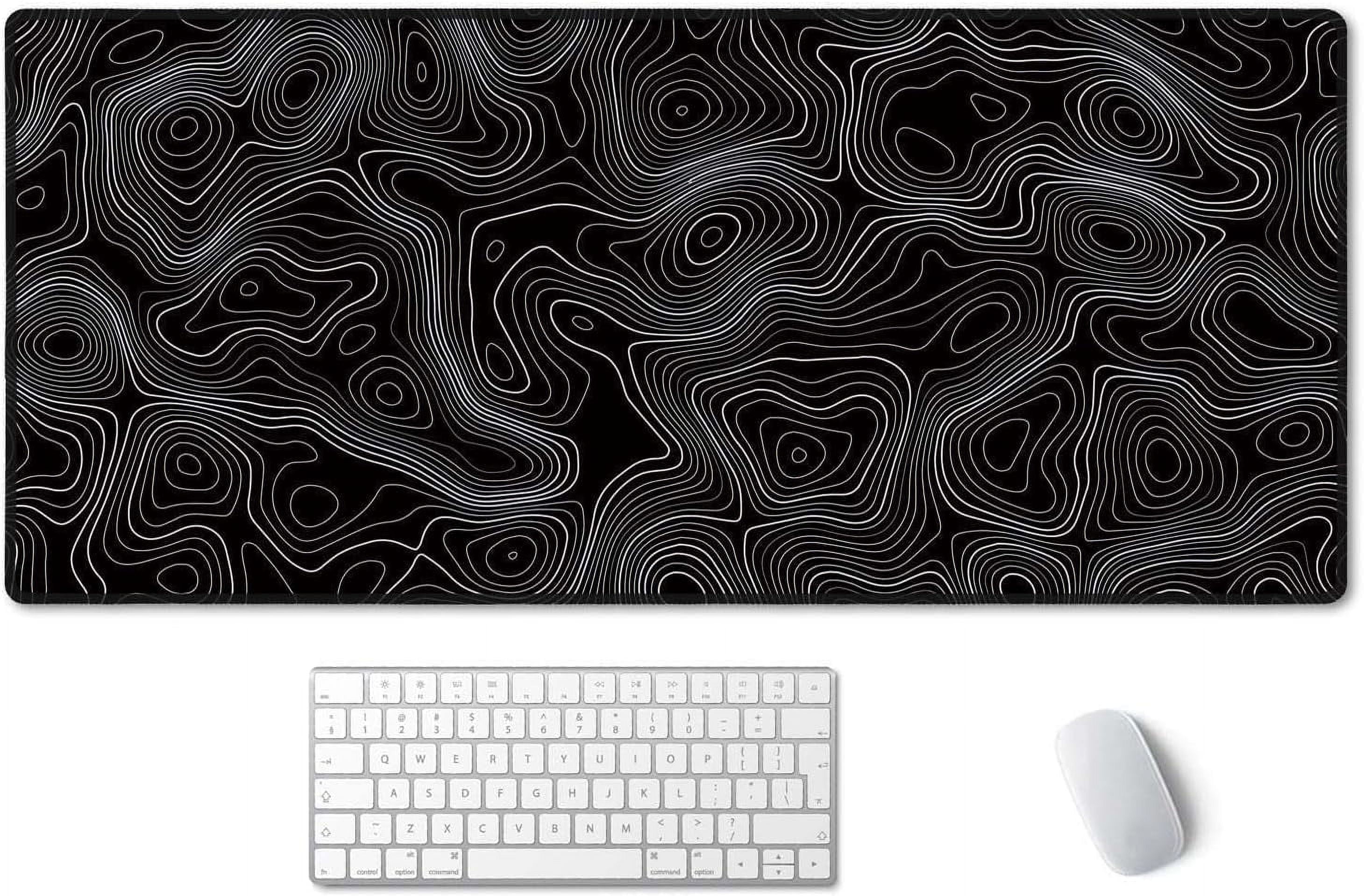 Black Topographic Extended Gaming Mouse Pad XXL ArtSo Large Keyboard Mat Long Mousepad Desk Decor Writing Pad Non Slip Rubber Base Stitched Edges for Work, Game, Office, Home, 35.4" x 15.7"