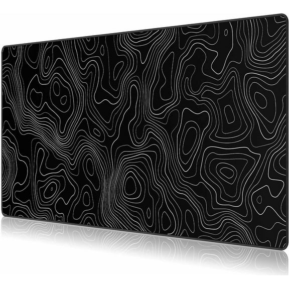 Black Topographic Large Gaming Mouse Pad, XXL Mousepad, Big Mouse Mat Desk Pad for Keyboard and Mouse, Gaming Computer Laptop PC Desk Office Accessories