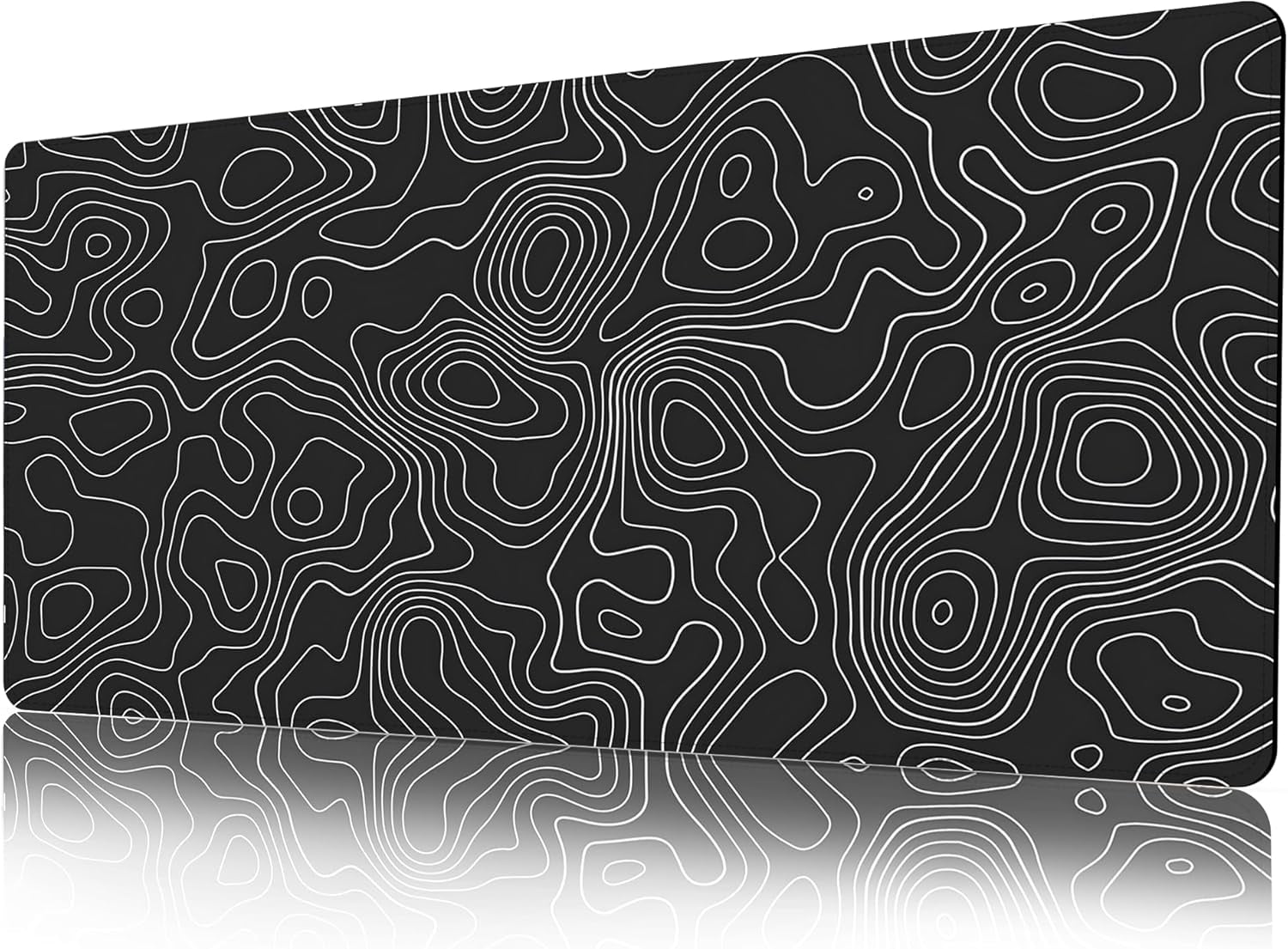 Black Topographic Map Mouse Pad, Cool Minimalist Desk Mat, XXL Anime