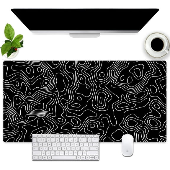 Black Topographic Map Mouse pad Extended Large Desk Mat, XXL Gaming Mouse Pad Desk Pad,31.5x15.7inch Long Computer Keyboard Mouse Mat Mousepad with Stitched Edge for Home Office Work