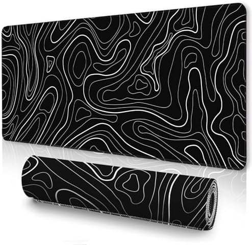 Black Topographic Mouse Pad XXXL - Giant Full Desk Gaming Mat, Huge