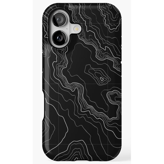 Black Topography Map Terrain Phone Case for iPhone 11 12 13 14 15 16 17 Pro Max