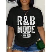 Black Tops, Cotton T-Shirt, R&B Mode On Funny Soul Singer Gift Karaoke Music Lover Round Neck Short Sleeve T-Shirt, Clothes For Women Graphic Tee T-Shirts Cute Summer Tops