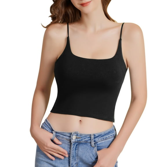 Black Tops for Women Casual, Cotton Tank Top, Women's Camisole Tops, Women's Color with Chest Pad Bra One Tank Top Sling