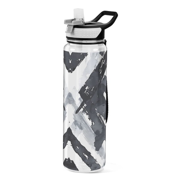Black Totem Sports Water Bottle Portable Travel Mug 32oz BPA Free Leak Proof Straw Transparent Tritan for Gym Yoga Cycling Camping