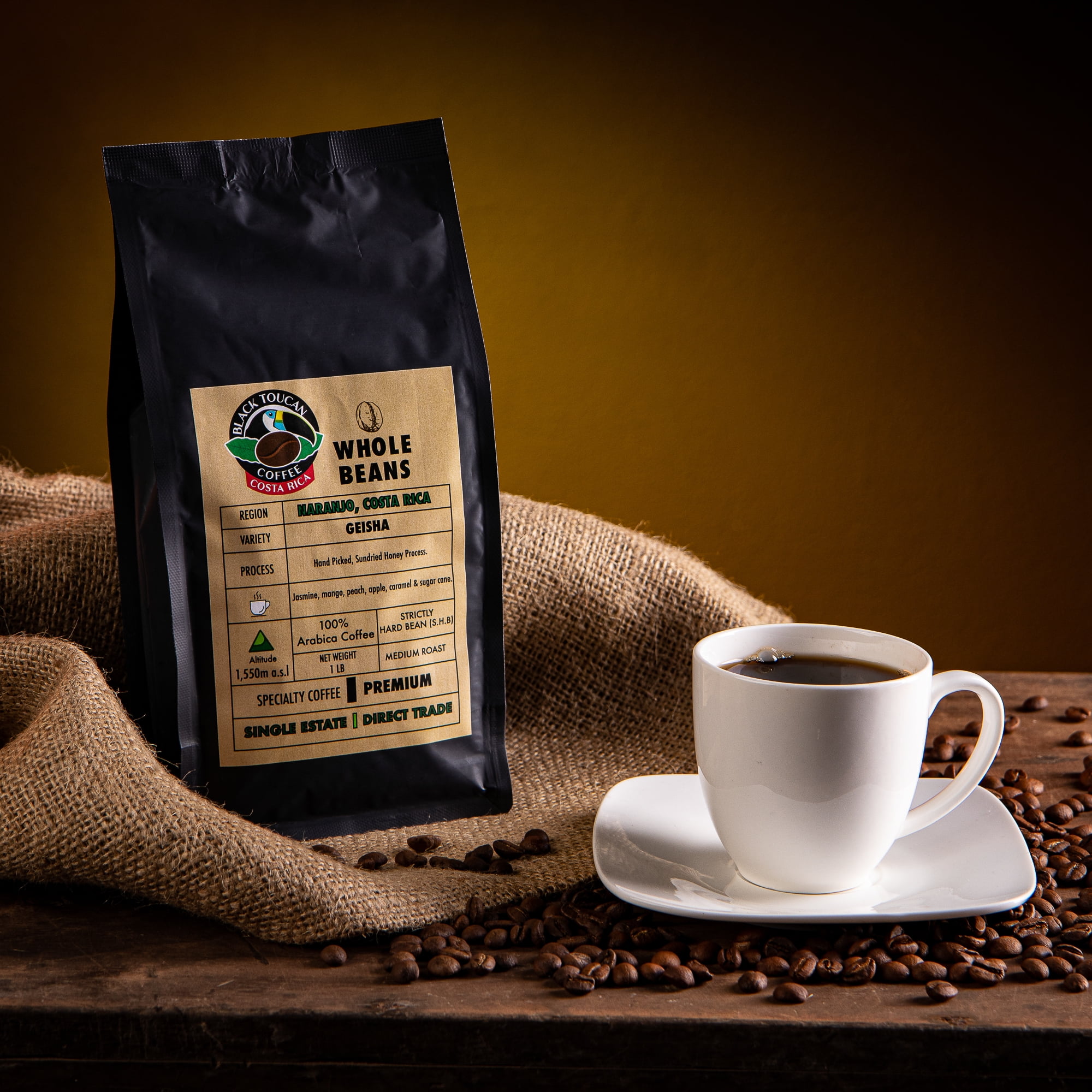 Black Toucan Coffee Costa Rica Geisha Honey 1 lb, Medium Roast, Caffeinated