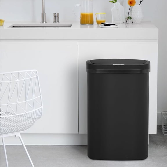 Black Touch Free High-Capacity Garbage Can with Lid, 49L/13G Rectangular Quiet Close for Kitchen Bedroom Bathroom Office