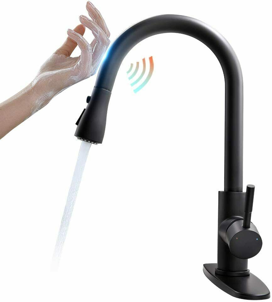 Touch Kitchen Faucet Square Pull Out Kitchen Sink Mixer Tap Matte Black