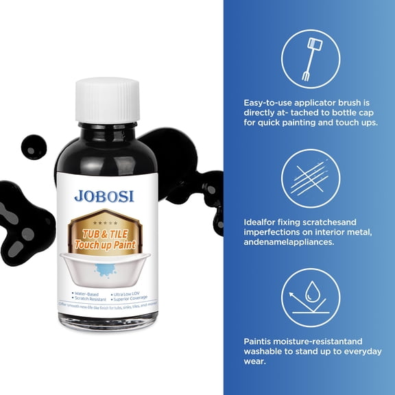 Black Touch Up Paint tile paint porcelain repair kit Specialty Tub, High-Gloss White bathtub Paint, Quick-Dry Porcelain for Scratches & Chips on Porcelain