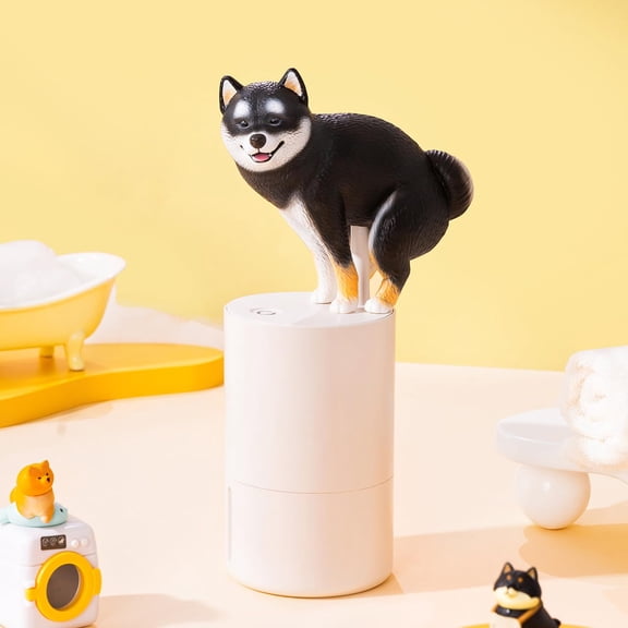 Black Touchless Automatic Soap Dispenser  Shiba Inu Design Foaming Hand Soap Dispensers for Bathroom Kitchen, Clog-Free Pump, Fun Decorative Countertop Soap Dispenser with Sensor