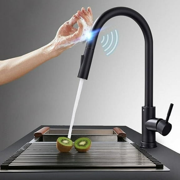 Black Touchless Kitchen Faucet Touch Sensor Activated Pull Out Sprayer Mixer Tap