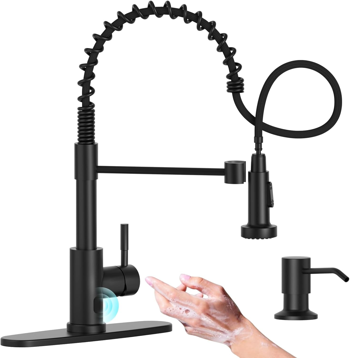 Black Touchless Kitchen Faucet With Soap Dispenser, Motion Sensor
