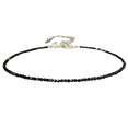 thumbnail image 1 of Black Tourmaline 2mm Round Shape Faceted Cut Beads 7 inch adjustable Silver Plated Clasp Bracelet for men, women, unisex. Link Chain Stacking Bracelet.|LINK_01316, 1 of 5