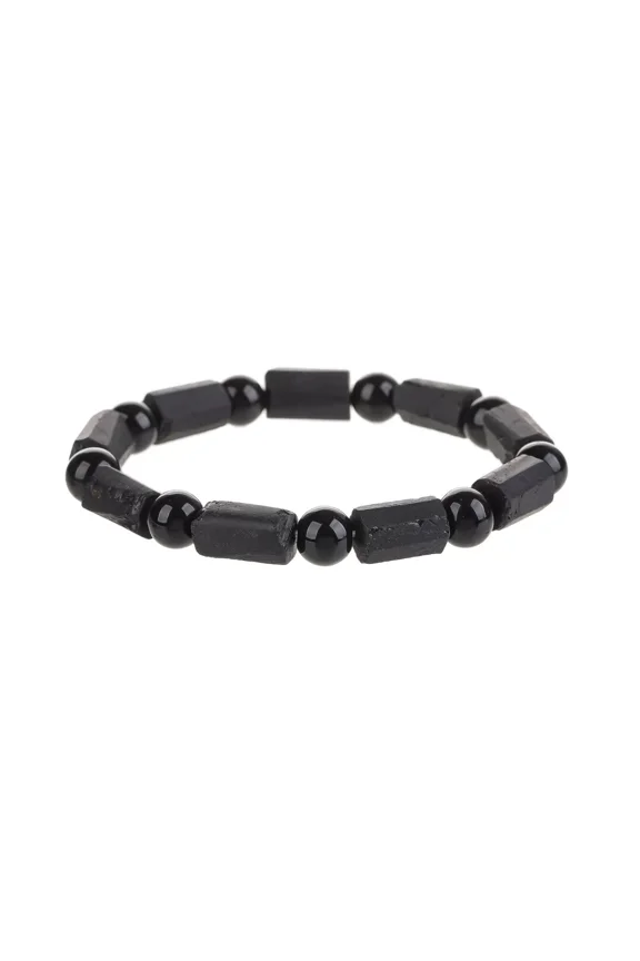 Black Tourmaline Bracelet with Black Agate Beads, Men's and Women's Jewelry