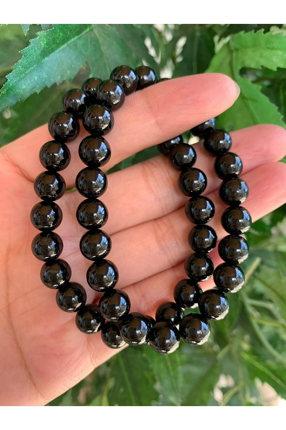 Black Tourmaline Crystal Bead Bracelet 8mm, Wholesale Genuine Black Tourmaline Stretch Gemstone Bracelet, Gift for Men & Women (1)