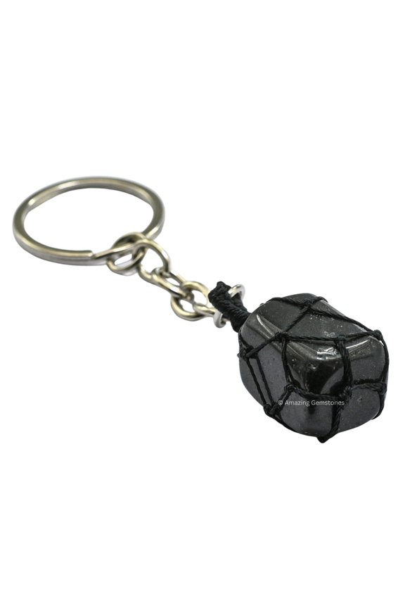 Black Tourmaline Crystal Car Key Holder, Tumbled Crystal Keychain