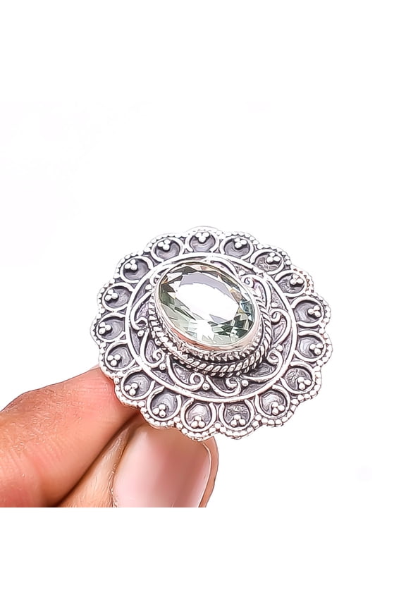 Black Tourmaline Designer Handmade Oxidised 925 Sterling Silver Ring S.7.5 R55