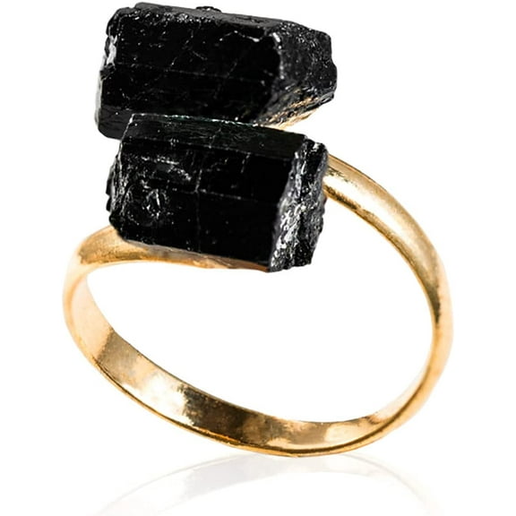 Black Tourmaline Healing Crystal Ring for Women | Soothes Mind & Emotions From Stress | Protection Stone | Cleansing Against Negative Energy