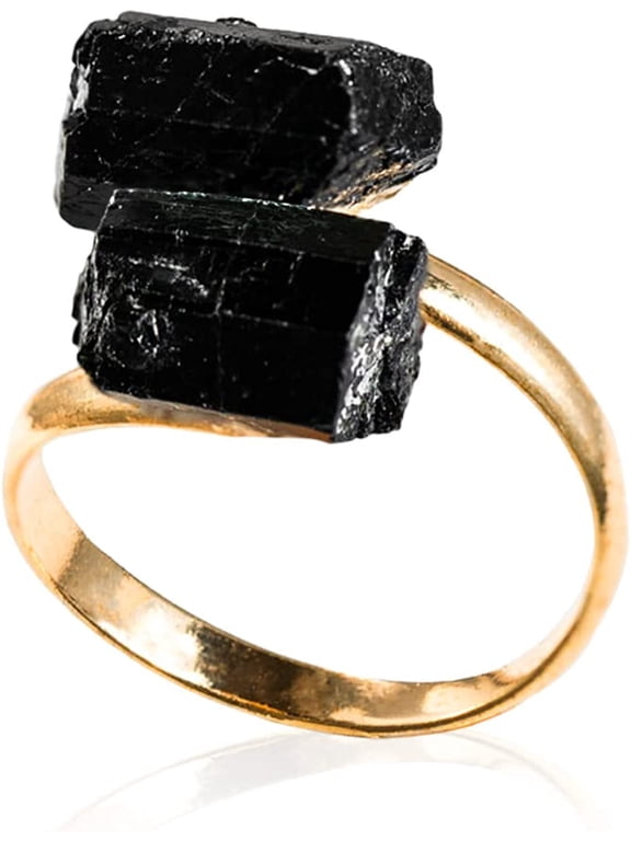 Black Tourmaline Healing Crystal Ring for Women | Soothes Mind & Emotions From Stress | Protection Stone | Cleansing Against Negative Energy
