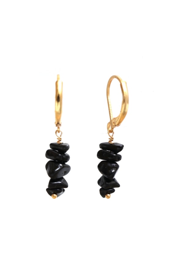Black Tourmaline Women Earrings - Leverback 14K Gold-Plated Handmade Gemstone Jewelry
