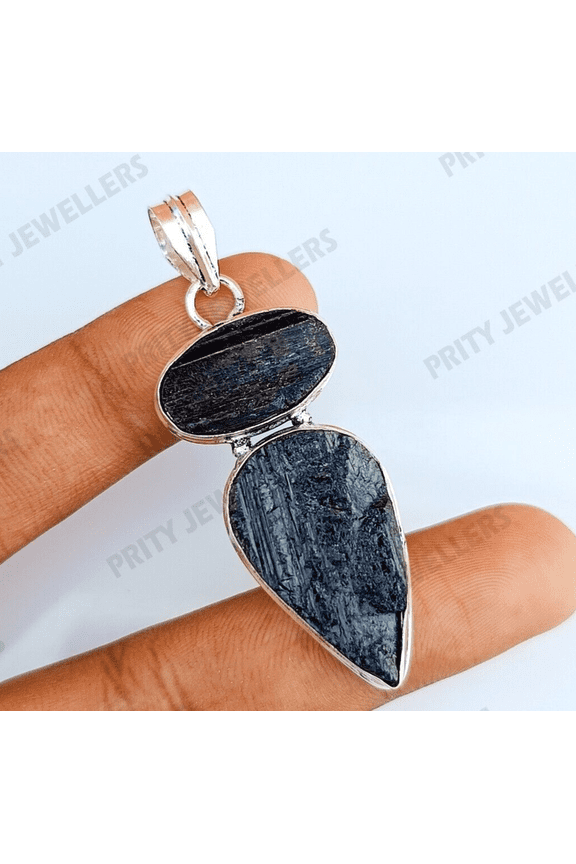 Black Tourmaline Pendant 925 Sterling Silver Handmade Gemstone Unic Pendant 2.4"