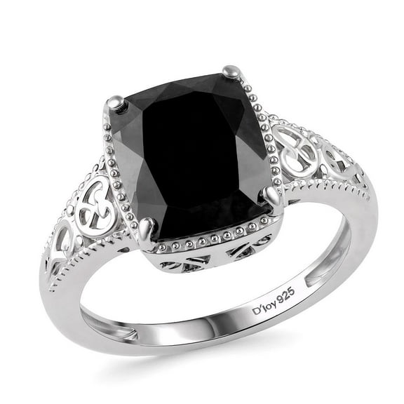 Black Tourmaline Sterling Silver Rings Women - Engagement Rings for Women - Vintage Floral Statement Solitaire Tourmaline Jewelry Birthday Christmas Gifts Size - 10