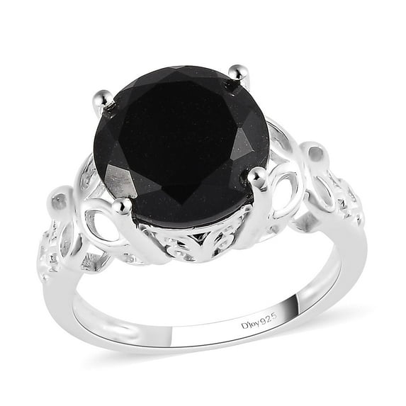 Black Tourmaline Birthstone Ring Womens Rings in 925 Sterling Silver - Statement Rings for Women - Vintage Floral Solitaire Engagement Tourmaline Jewelry Birthday Gifts Size - 10