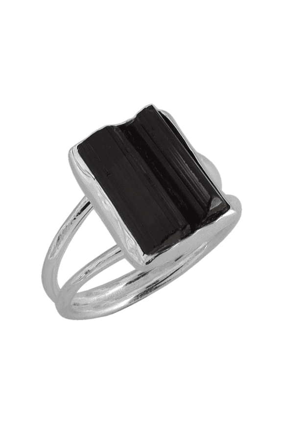 Black Tourmaline Ring | Raw Black Tourmaline Silver Ring | October Birthstone | Genuine Rough Tourmaline Handmade Ring | Sterling Silver 925
