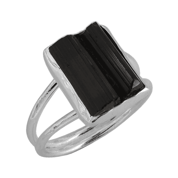 Black Tourmaline Ring | Raw Black Tourmaline Silver Ring | October Birthstone | Genuine Rough Tourmaline Handmade Ring | Sterling Silver 925
