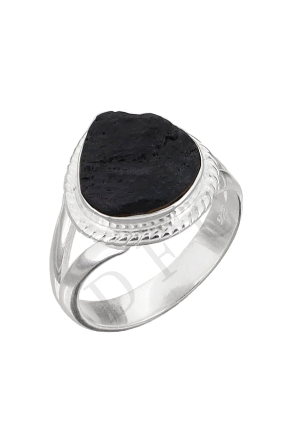 Black Tourmaline Ring | Raw Black Tourmaline Silver Ring | October Birthstone | Genuine Rough Tourmaline Handmade Ring | Sterling Silver 925