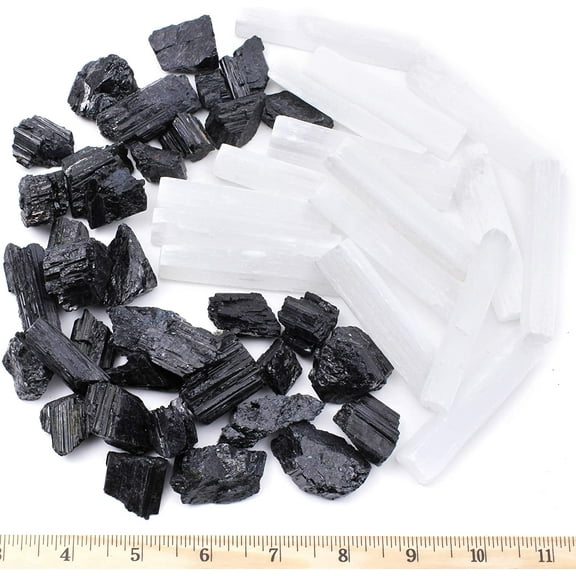 Black Tourmaline & Selenite Combo Pack (1 LB Each) Bulk Rough Raw Natural Stones