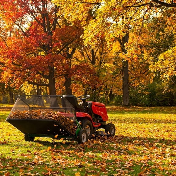 Black Tow-Behind Leaf Collector, 48-Inch Lawn Sweeper with 26 Cubic Feet Hopper, 4 10-Inch Nylon Brushes for Leaves, Pine Needles, Pine Cones