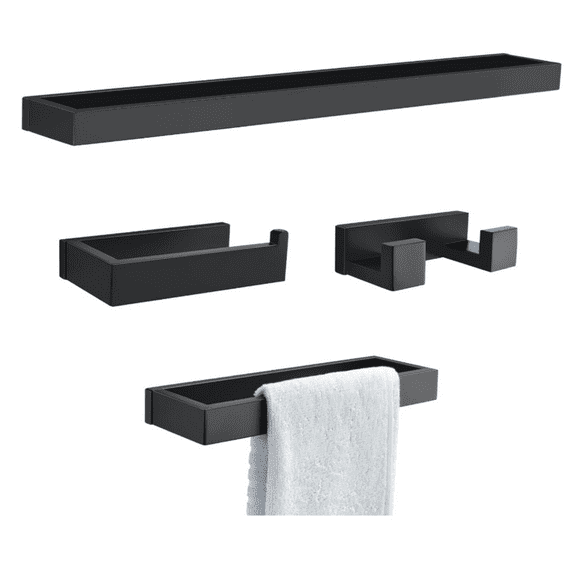Black Towel Bar Set, 4-Pieces Bathroom Hardware Set Modern Bathroom Towel Holder Set SUS304 Stainless Steel Wall Mounted Towel Rack Set,23.6 Inch