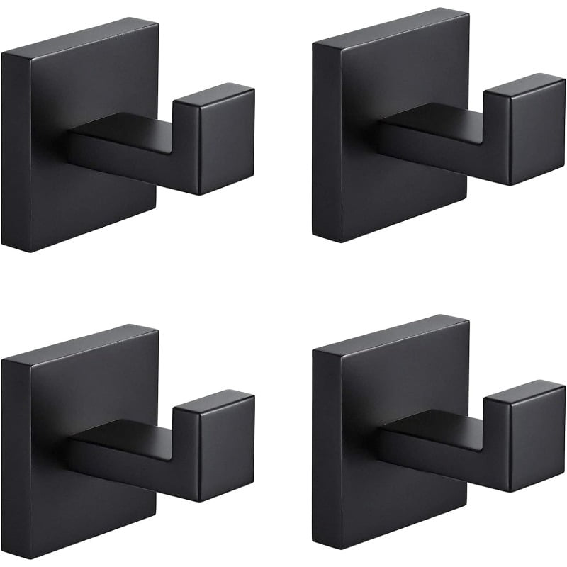 Black Towel Hooks for Bathrooms 4 Pack SUS 304 Stainless Steel Towel ...