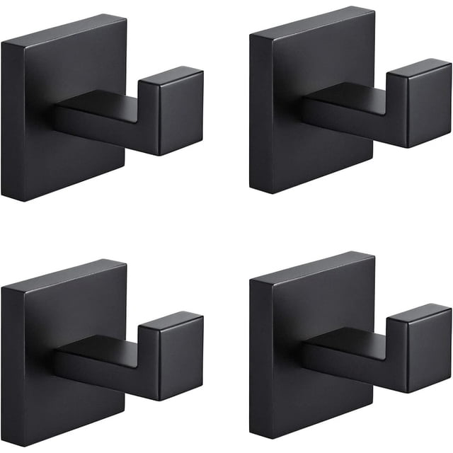 Black Towel Hooks for Bathrooms 4 Pack SUS 304 Stainless Steel Towel ...